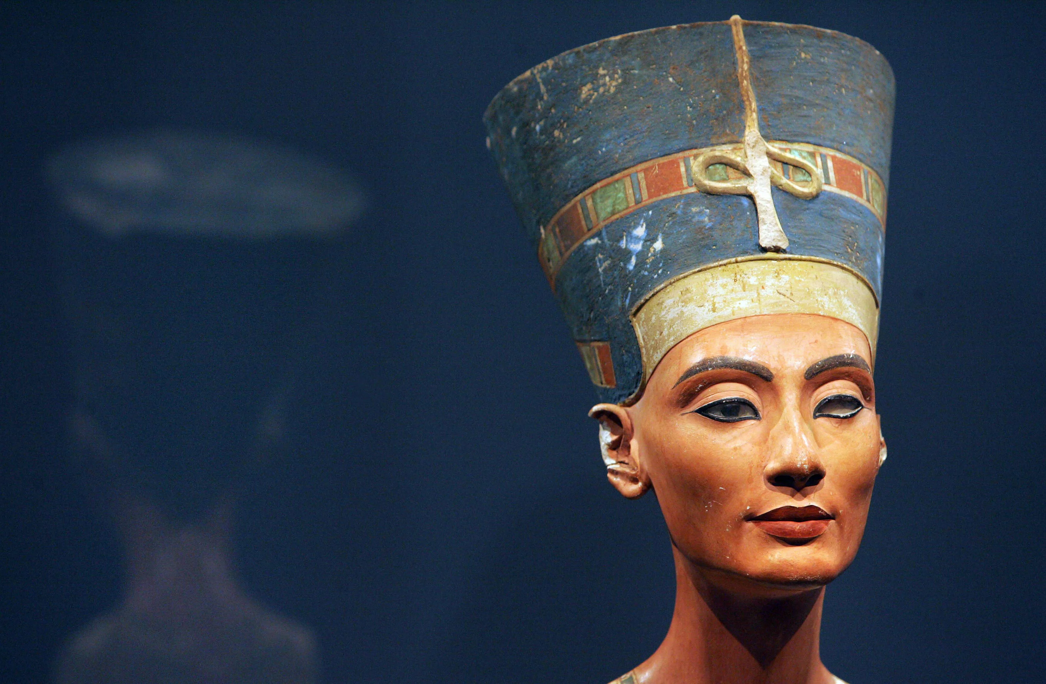 A limestone bust of Queen Nefertiti, on display in Egypt