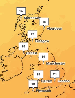 Temperatures forecast to hit a warm 23C this weekend in the south of England